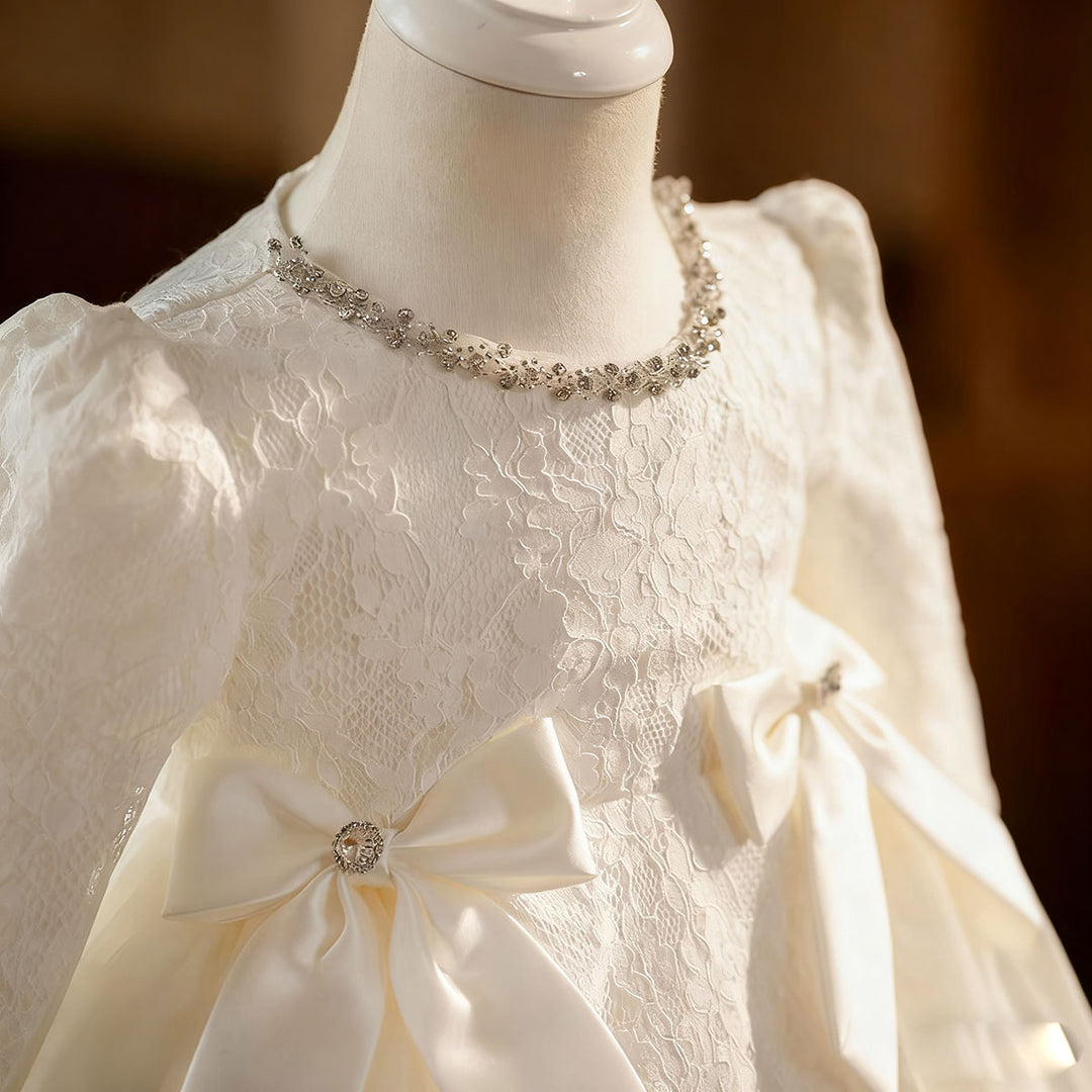 Elegant White Long Sleeve Princess Girl Dress for Birthday Party D206