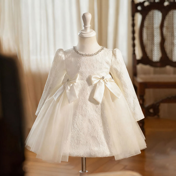 Elegant White Long Sleeve Princess Girl Dress for Birthday Party D206