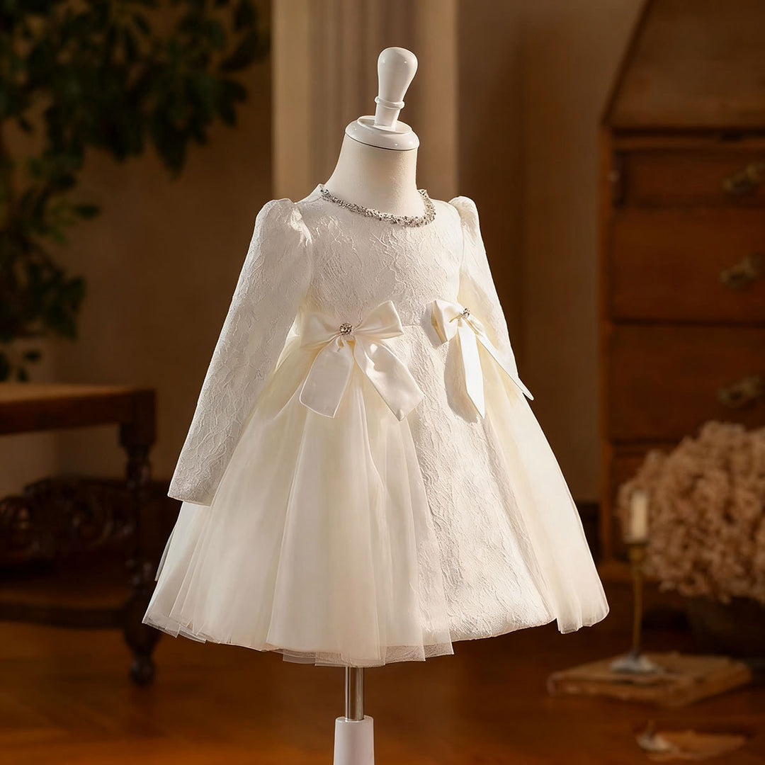 Elegant White Long Sleeve Princess Girl Dress for Birthday Party D206