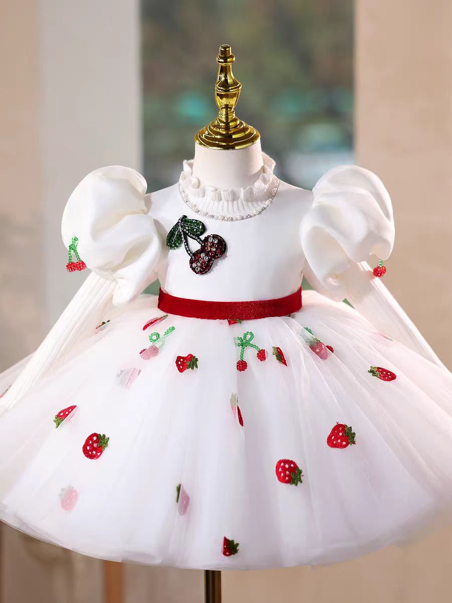 Red Puffy Sleeve Princess Dress for Girls Birthday Party D178