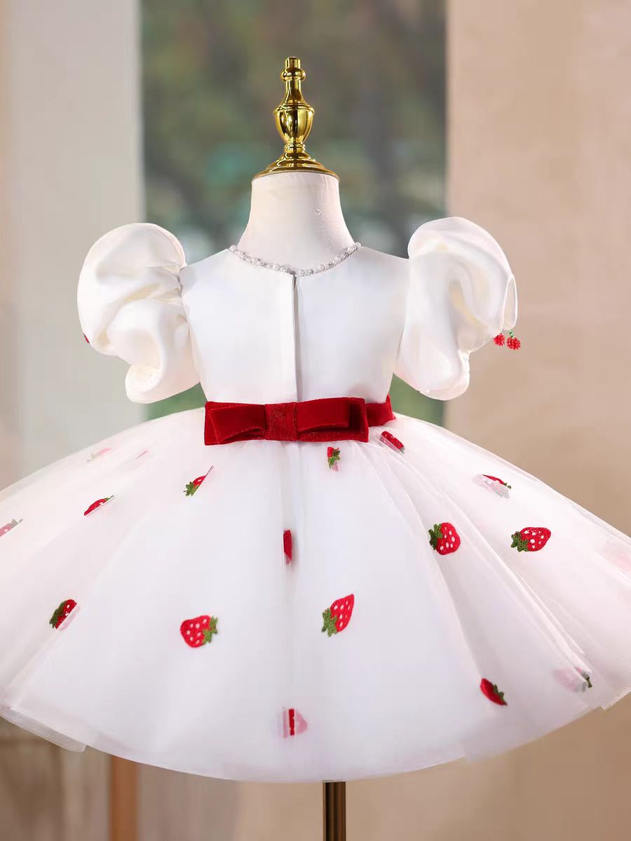 Red Puffy Sleeve Princess Dress for Girls Birthday Party D178 White / child-4 Red Puffy Sleeve Princess Dress for Girls Birthday Party D178 White / child-4