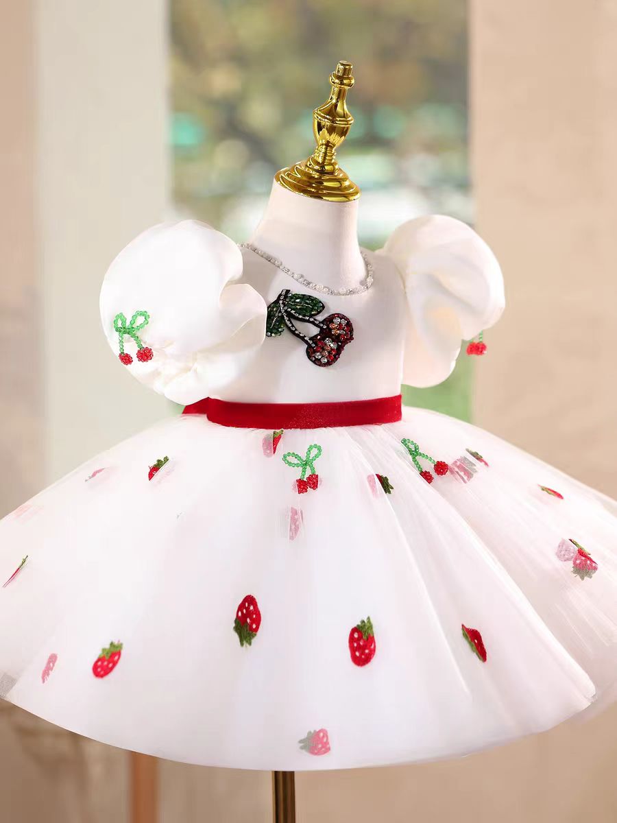 Red Puffy Sleeve Princess Dress for Girls Birthday Party D178 White / child-12 Red Puffy Sleeve Princess Dress for Girls Birthday Party D178 White / child-12