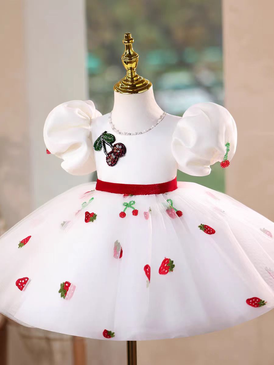 Red Puffy Sleeve Princess Dress for Girls Birthday Party D178 White / child-4 Red Puffy Sleeve Princess Dress for Girls Birthday Party D178 White / child-4