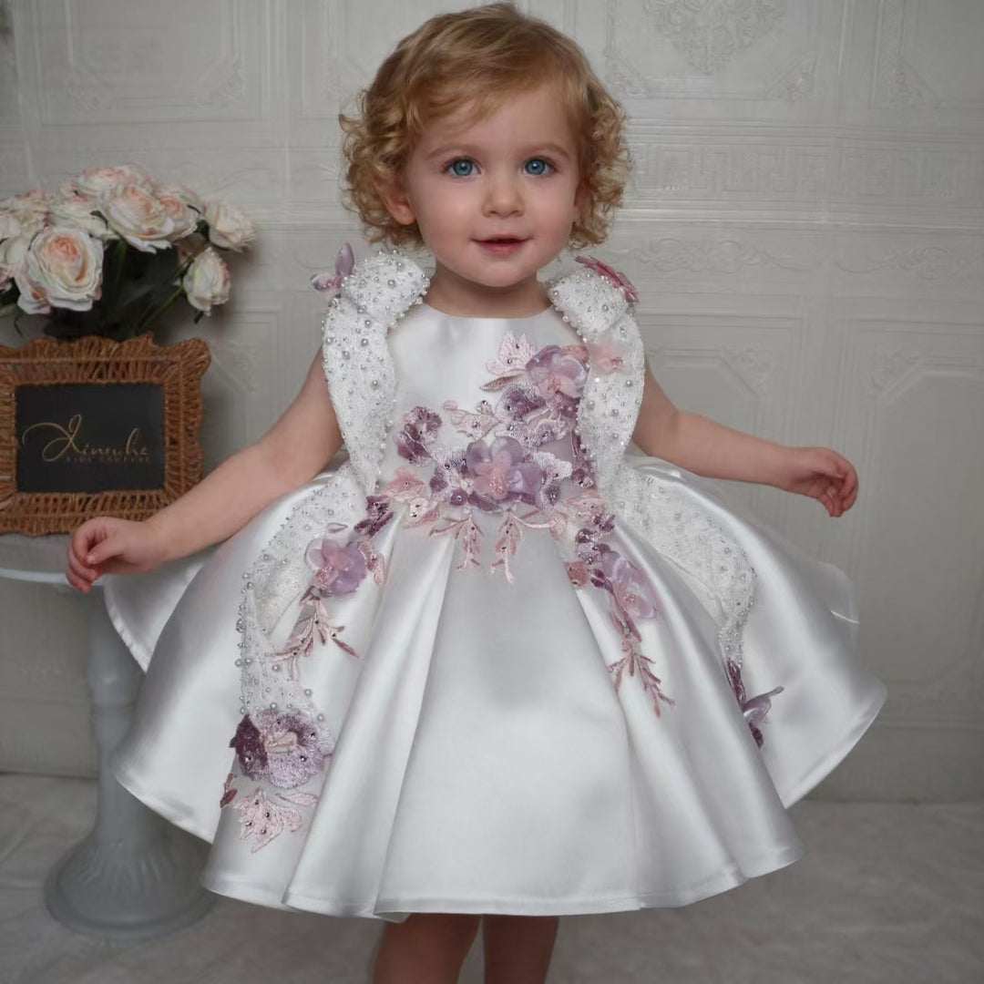 Elegant White Beaded Princess Dress for Girls Birthday Party Wedding J869