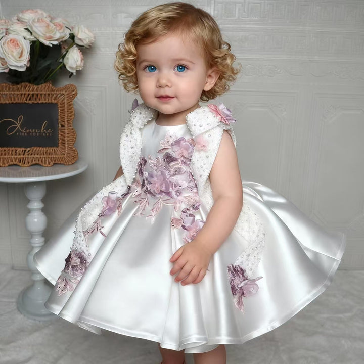 Elegant White Beaded Princess Dress for Girls Birthday Party Wedding J869