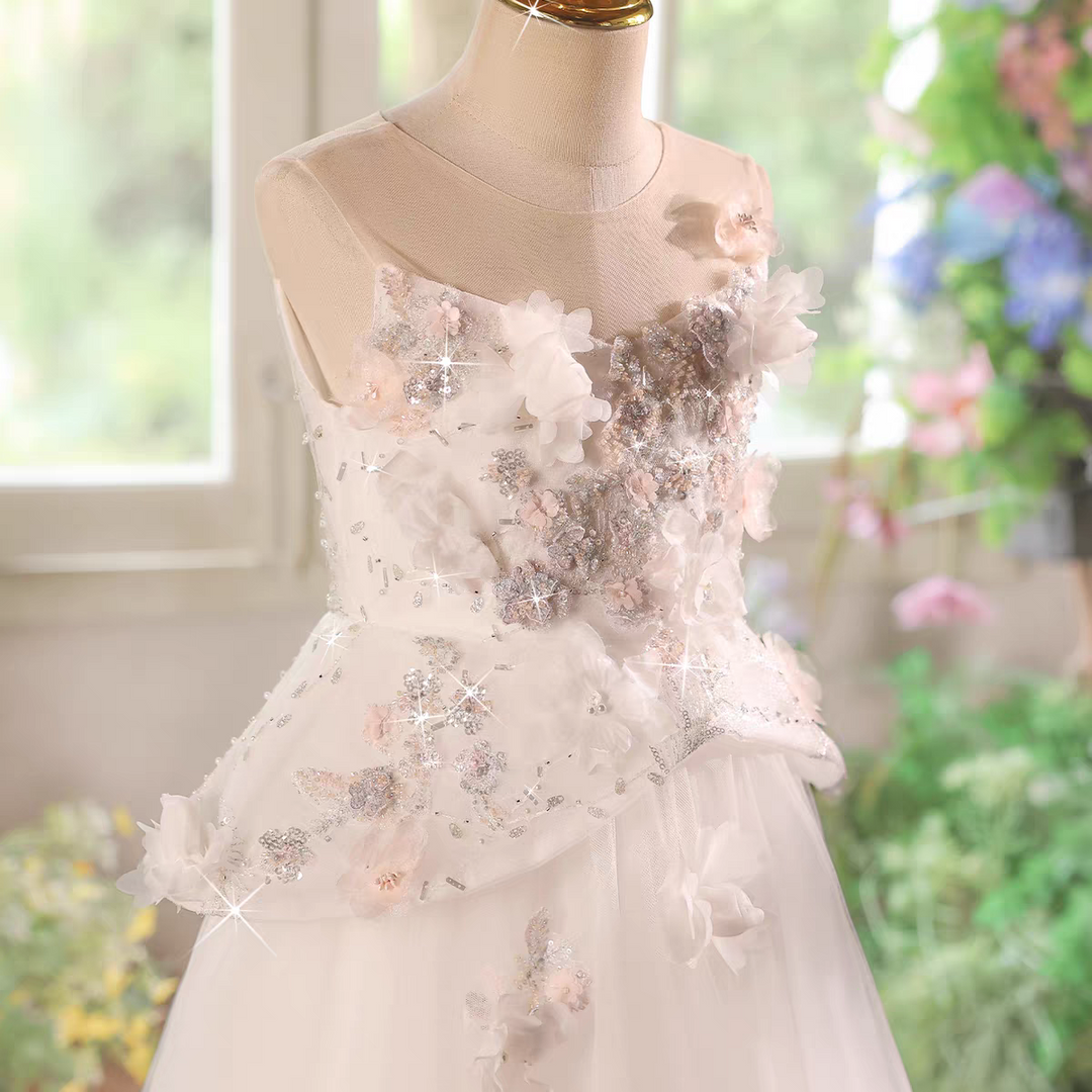 Charming White Princess Dress for Flower Girl Pageant D192