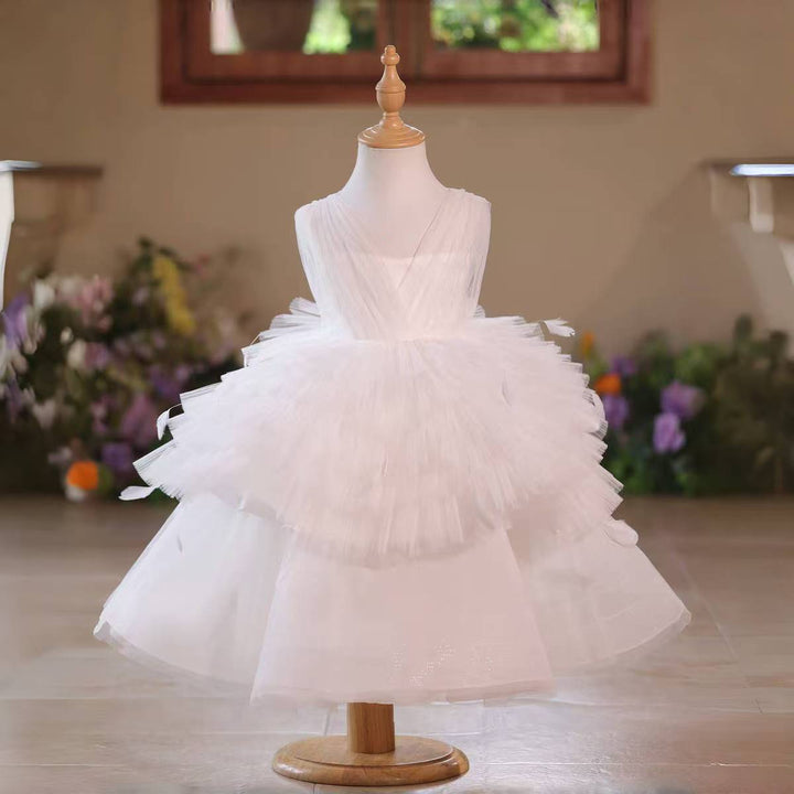 Elegant Black Flower Girl Dress with Feather Details Fluffy Long Skirt D139