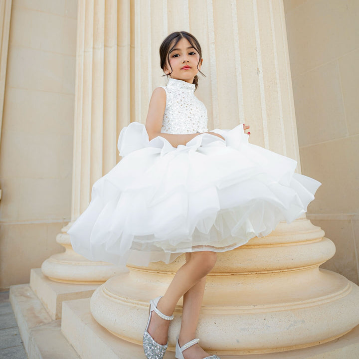 White Flower Girl Dress for Toddler Birthday Wedding Party J580