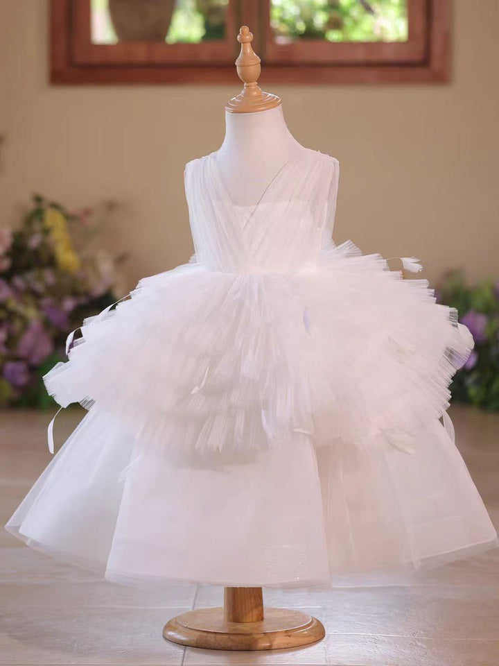 Elegant Black Flower Girl Dress with Feather Details Fluffy Long Skirt D139