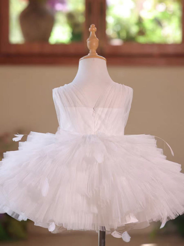 Elegant Black Flower Girl Dress with Feather Details Fluffy Long Skirt D139