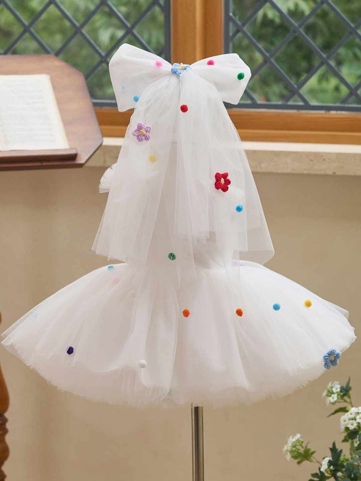 Colorful Pom Pom One-Shoulder Girls Photoshoot Dress J511