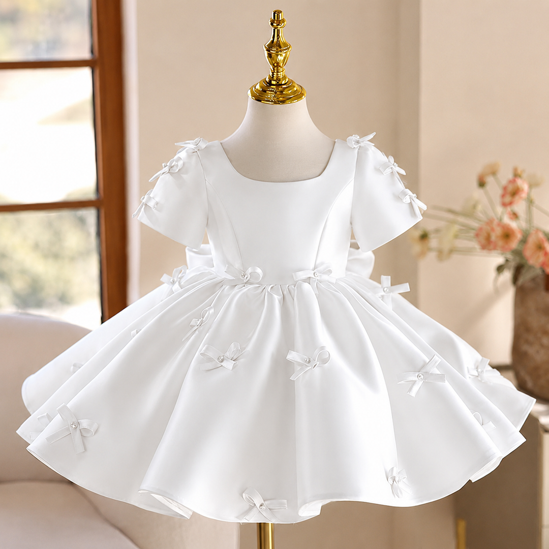 Pink Girl Dress Bowed for Kids Birthday Party Ball Gown J720