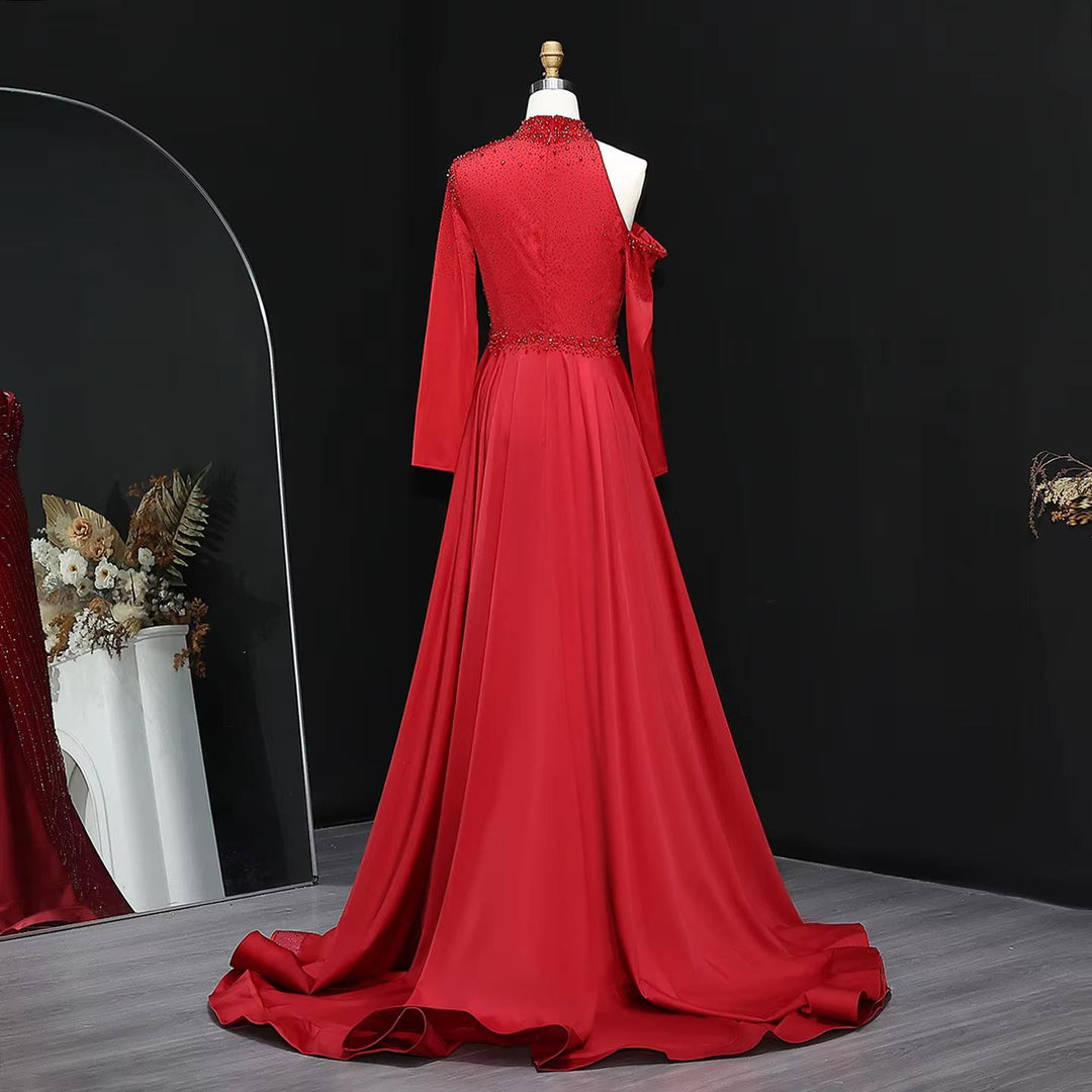 Wine Red One Shoulder Evening Dress with Overskirt SS019 DreamyVow Wine Red One Shoulder Evening Dress with Overskirt SS019 DreamyVow