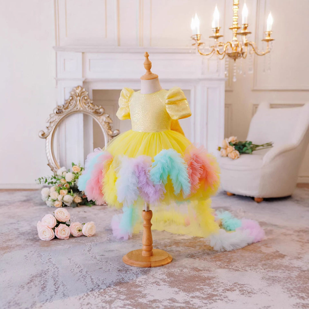 Rainbow Flower Girl Dress with Sequin Bodice Tulle Princess Birthday Party Gown D261