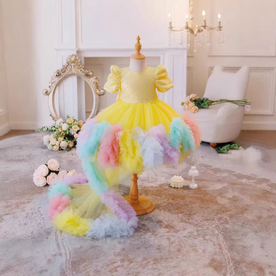 Rainbow Flower Girl Dress with Sequin Bodice Tulle Princess Birthday Party Gown D261