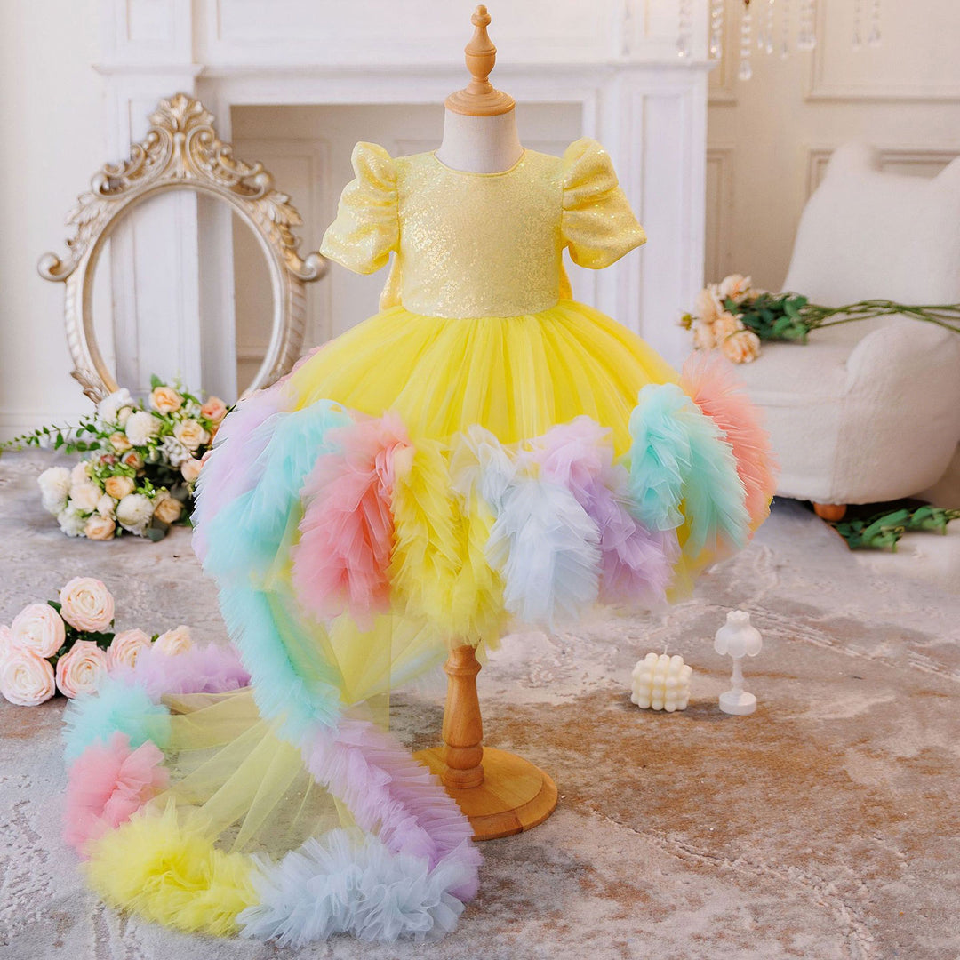 Rainbow Flower Girl Dress with Sequin Bodice Tulle Princess Birthday Party Gown D261
