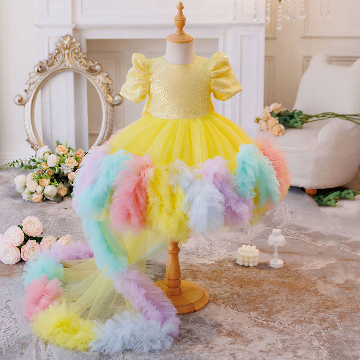 Rainbow Flower Girl Dress with Sequin Bodice Tulle Princess Birthday Party Gown D261