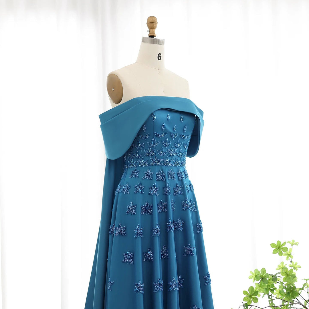 blue dress and nude heels Yellow Satin Luxury Dubai Evening Dress with Cape 2025 SS455 Lilac / 10