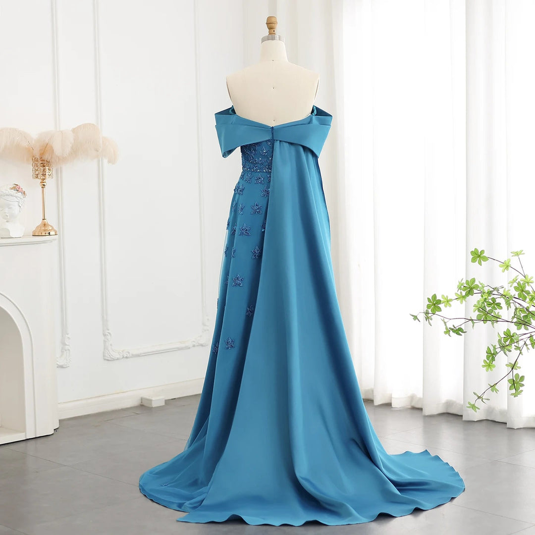 Yellow Satin Luxury Dubai Evening Dress with Cape 2025 SS455
