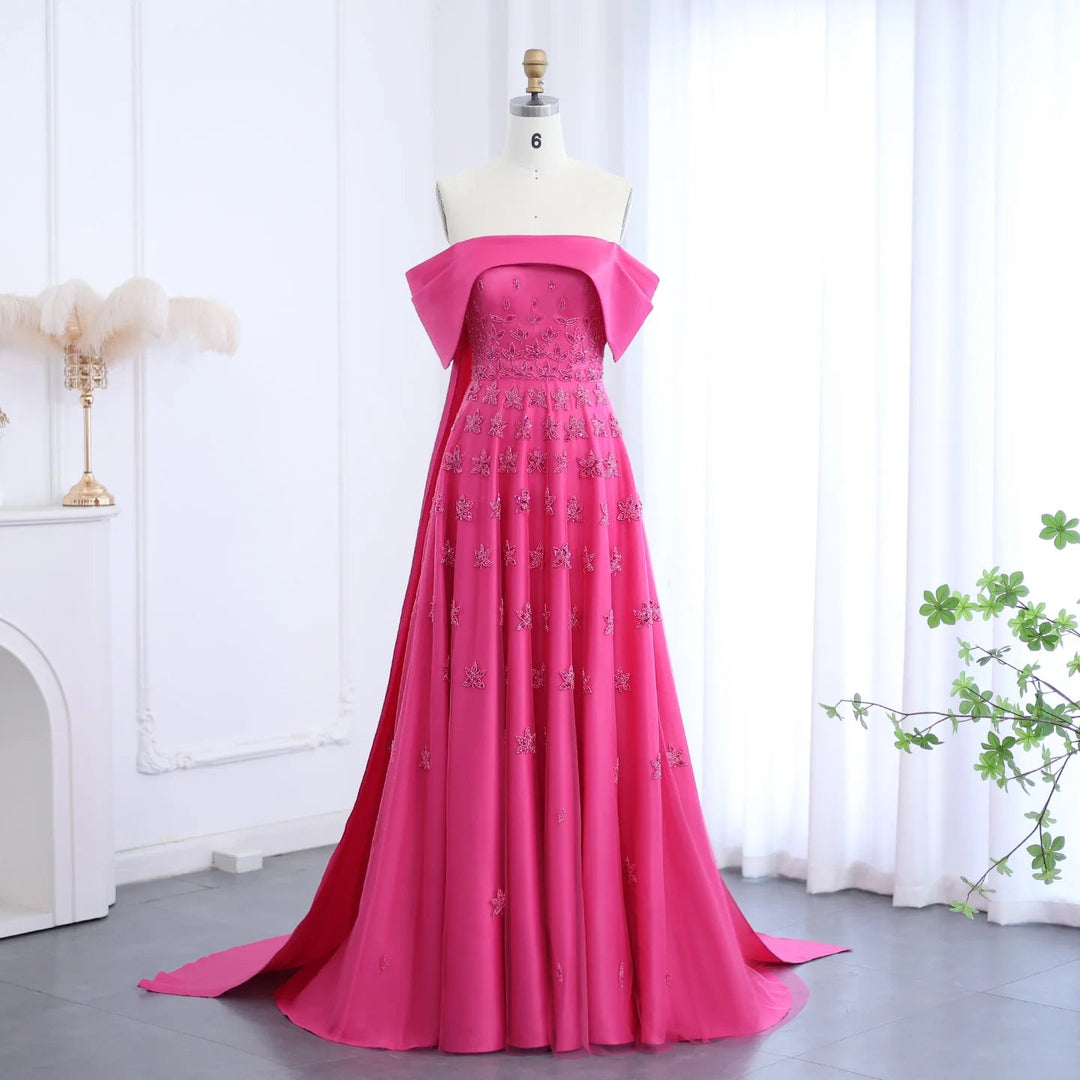 Yellow Satin Luxury Dubai Evening Dress with Cape 2025 SS455