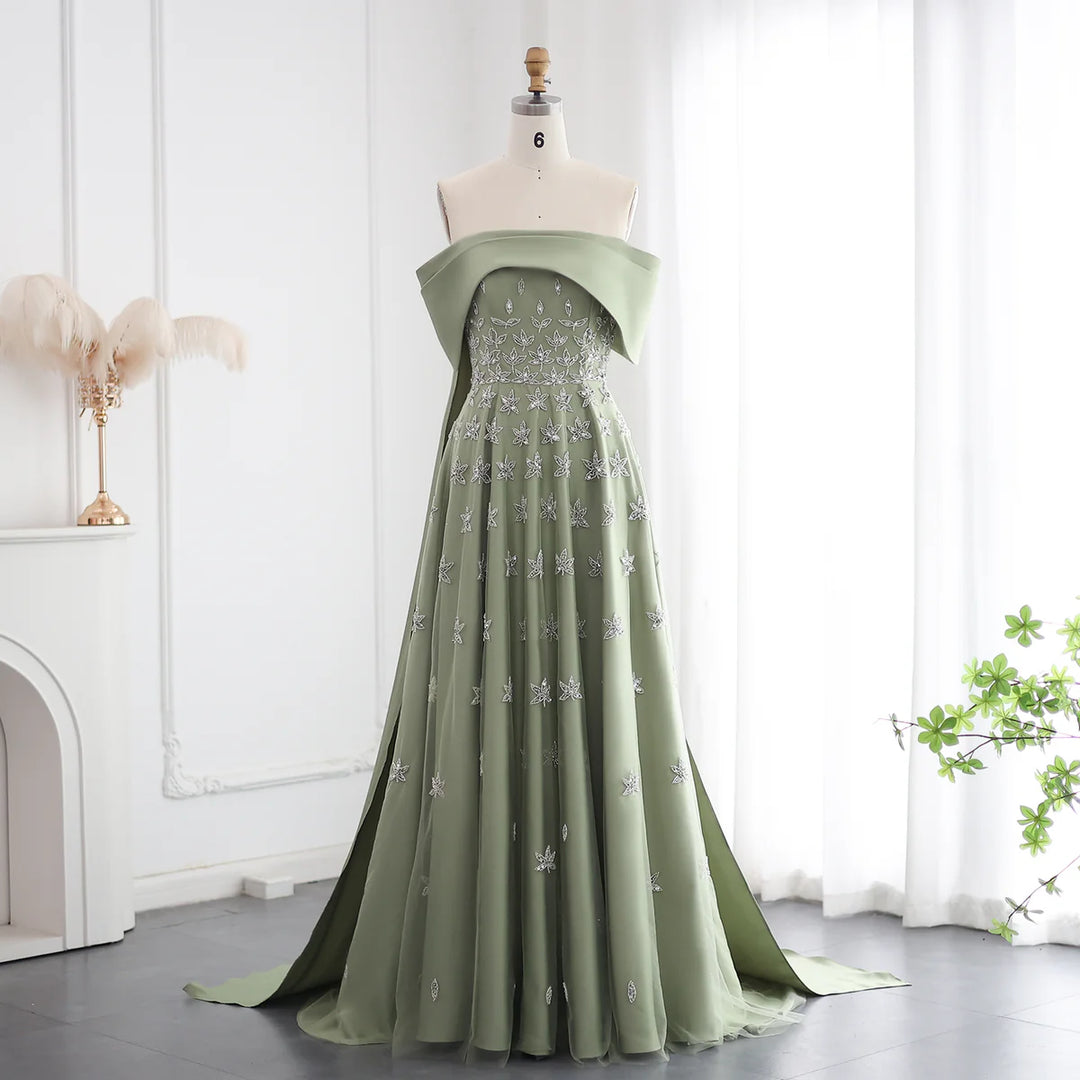 Yellow Satin Luxury Dubai Evening Dress with Cape 2025 SS455 Lilac / 10