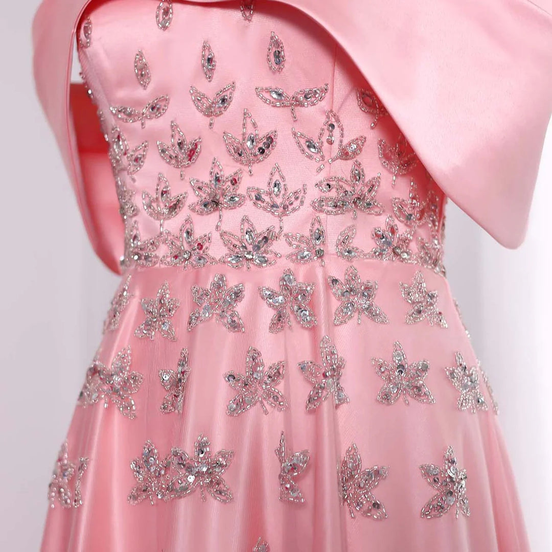 Yellow Satin Luxury Dubai Evening Dress with Cape 2025 SS455