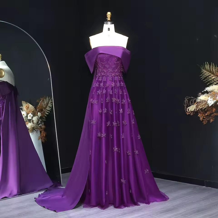 Yellow Satin Luxury Dubai Evening Dress with Cape 2025 SS455