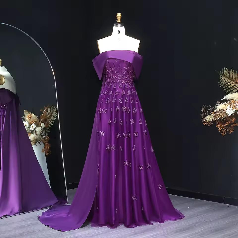 Yellow Satin Luxury Dubai Evening Dress with Cape 2025 SS455