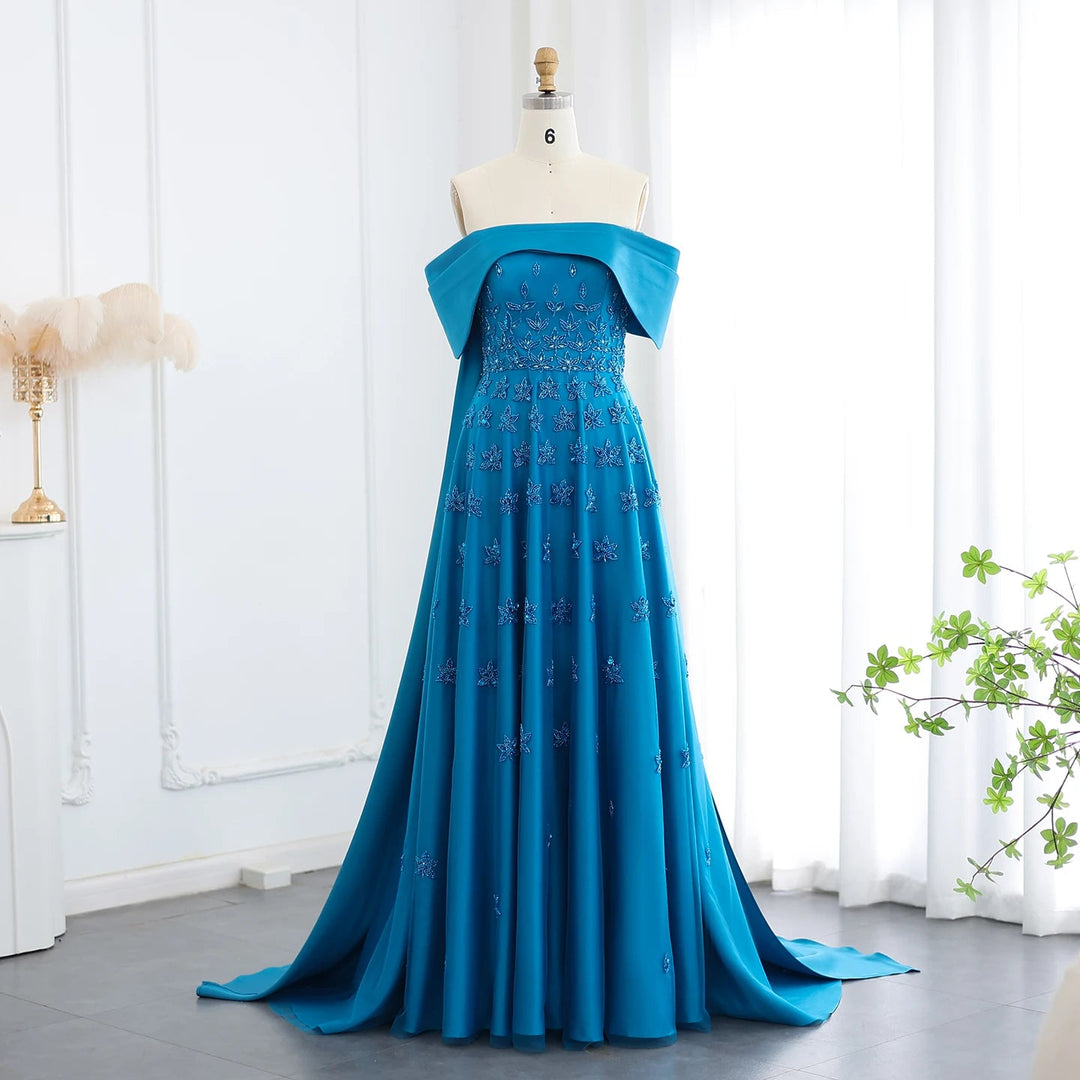 Yellow Satin Luxury Dubai Evening Dress with Cape 2025 SS455