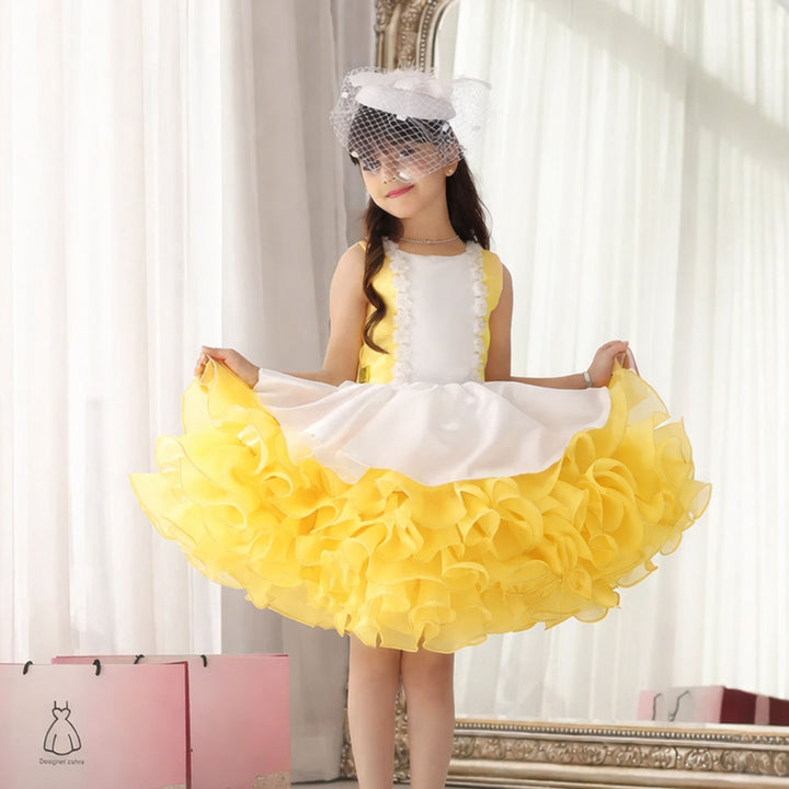 Elegant Blue Ruffle Flower Girl Dress Tulle Birthday Party Princess Gown J887